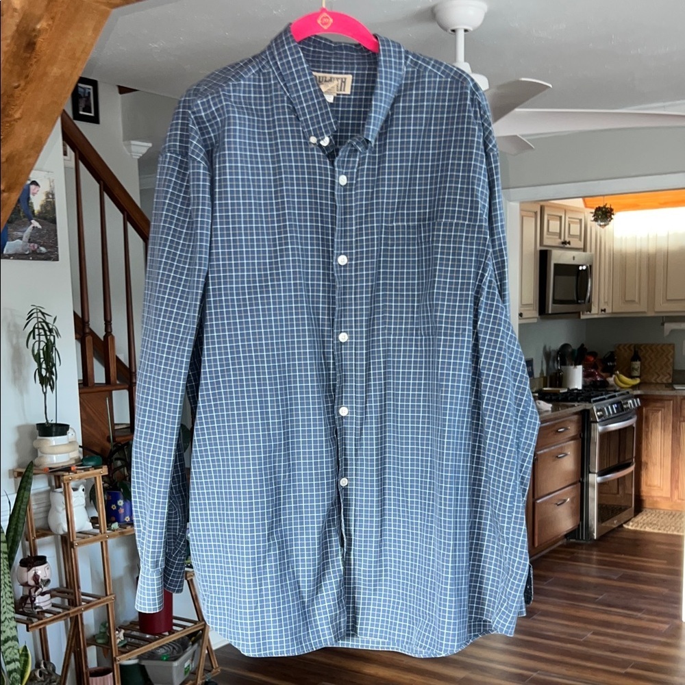 Duluth Trading Co Blue Plaid Men's Shirt 2XL